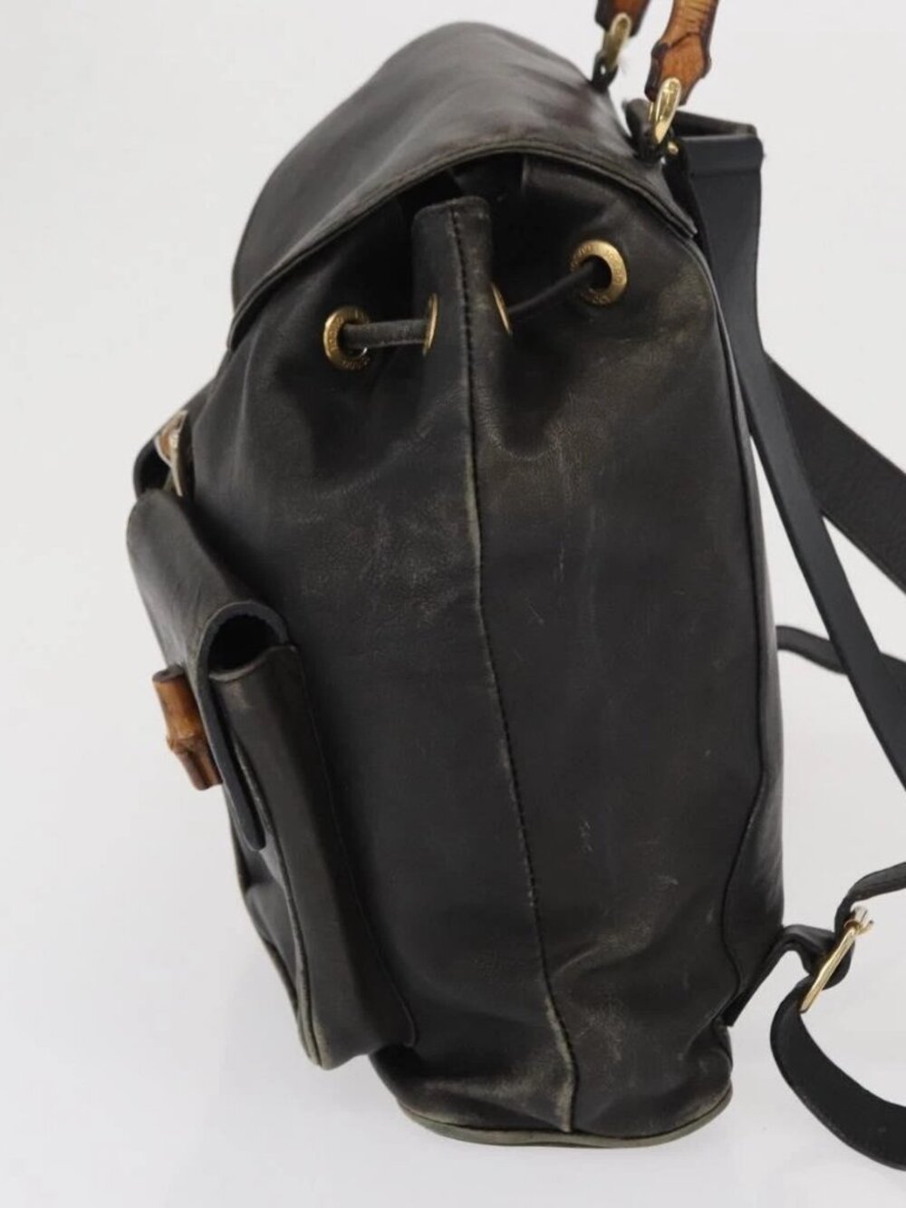 GUCCI Bamboo Backpack Leather Black Gold 003 2058 0016 Auth 166739 - Picture 3 of 15